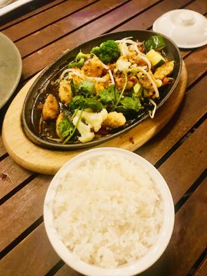 Sizzling plate vegan chicken teriyaki  at Doko Demo V in West Burleigh