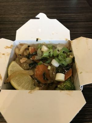 Teriyaki noodle box with vegan chicken  at Wok Box in Kamloops