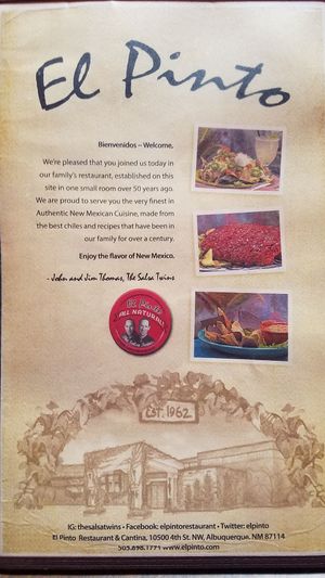 Menu 1 at El Pinto in Albuquerque