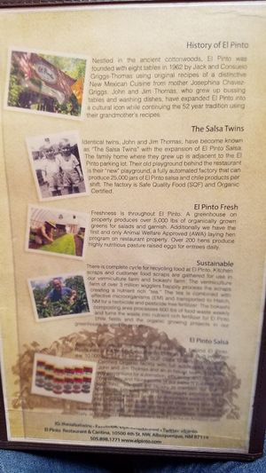 Menu 5 at El Pinto in Albuquerque