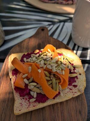 Vegan toast at Enamora in Bacalar