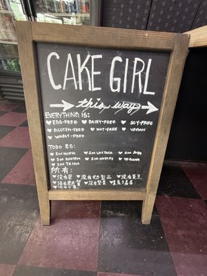 Everything is: vegan, gluten-free, wheat, free, soy free, egg free dairy free not free (except coconut)  at Cake Girl in Los Angeles