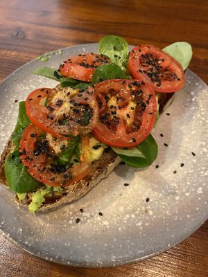 Avocado and tomato toast  at La Tienda de Los Unicornios in Granada