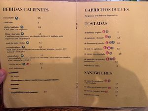 Menu  at La Tienda de Los Unicornios in Granada