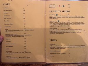 Menu  at La Tienda de Los Unicornios in Granada