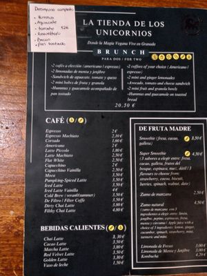 La carta... at La Tienda de Los Unicornios in Granada