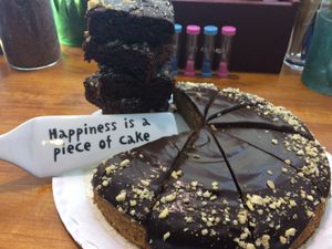 Vegan, gluten free, delicious banana chocolate cake at La Tienda de Los Unicornios in Granada