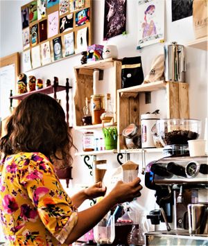 Our barista preparing the delicious specialty coffee you must try if you pass by Granada! at La Tienda de Los Unicornios in Granada
