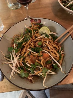 Stir fry noodles with veg and tofu, delicious!   at Pink Lotus in Mullumbimby