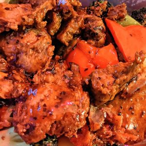 Black pepper beef and veggies 👍 at Vegie Mum in Fitzroy