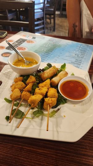 Satay skewers and spring rolls, do not recommend them at Vegie Mum in Fitzroy