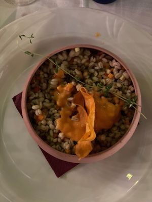 Orge aux légumes. Vegan  at Ristorante Lo Stornello in Stresa