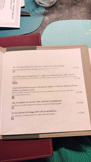 The vegetarian corner with three vegan options at Ristorante Lo Stornello in Stresa