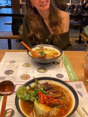 Vegan rib ramen and teriyaki ‘chicken’ ramen  at Wagamama in Brighton