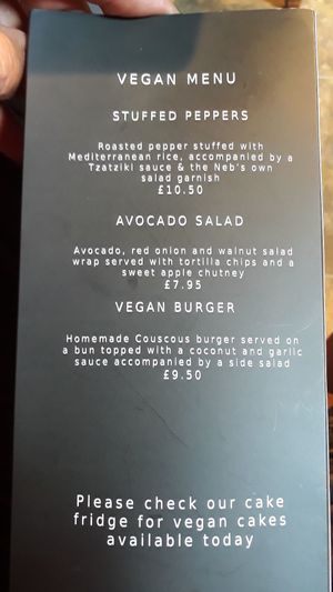 Vegan menu at The Neb Cafe in St Johns