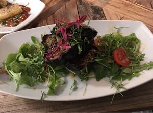 Warm aubergine salad at NoMooMoo in St Albans