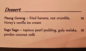 Dessert menu (Honeys is a 100% vegan ice cream brand) at Fat Choi in Toronto