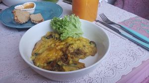 traditional "pastel de choclo" (corn and seitan pie) at Veg & Bake in Santiago