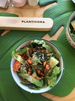 Ensalada que viene con el wrap  at Plantivora in Leon