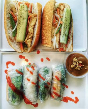fried tofu bahn mi and tofu summer rolls   at Sprout of Rice & Noodles in Lancaster