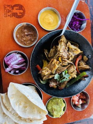 Absolutely 100% vegan chicken quesadillas using On the Green Side plus vegan cashew cheese. Was delectable. I was so impressed by their range of vegan options !  at The Fat Cactus - Woodstock in Cape Town