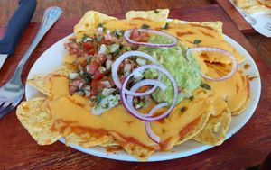Nachos with refried beans and their vegan cheese. at The Fat Cactus - Woodstock in Cape Town