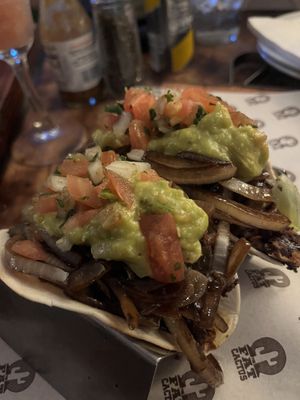 The Vegan with bean burger strips, caramelized onions, tomatoes, onions and guacamole in soft flour tortillas  at The Fat Cactus - Gardens in Cape Town
