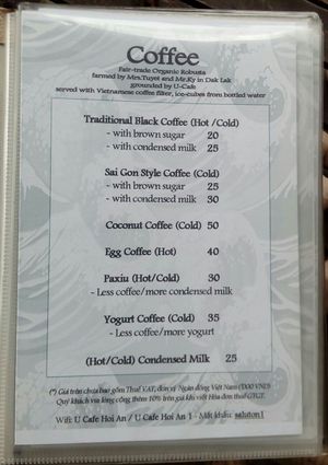 Kafo en la menuo at U Cafe in Hoi An