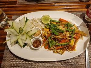 Vegan pad thai with tofu at Mojo Thai Restaurant in Khao Lak