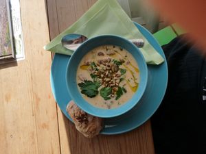Soup with homemade bread at Galleri Stenhallen Café in Borgholm