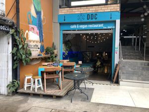 Outside at Desarrolladores de Cafe in Medellin