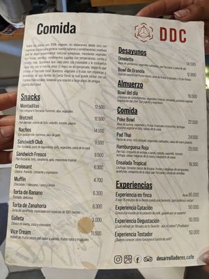 Menu as of 03/01/2020 at Desarrolladores de Cafe in Medellin