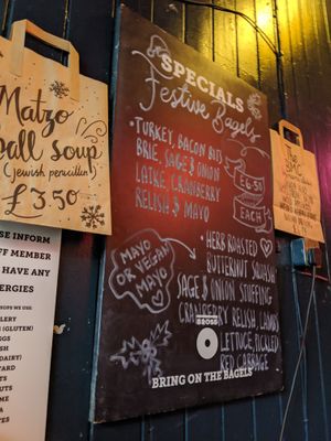 specials board (December 2019) at Bross Bagels - Leith in Edinburgh