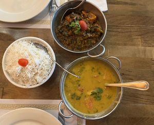 Bindi masala, tadka dal & rice  at Maharaja in Charlottesville