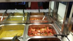 The vegan food is at the back and has signs to mark what is vegan.
 at Maharaja in Charlottesville