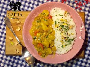 Curry, jazmin rice at Capra in San Jose