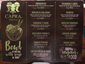 menu at Capra in San Jose