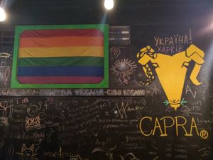 Outside the main entrance at Capra in San Jose