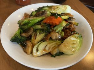 Spicy Family Tofu with Mixed Vegetables.  at Simply Ramen in Albany