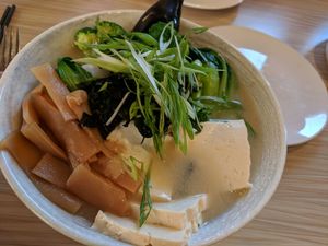 Vegan miso ramen with tofu and extra veggie at Simply Ramen in Albany