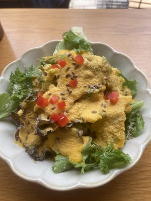 It comes with salad  at Marugoto Vegan Dining Asakusa in Tokyo