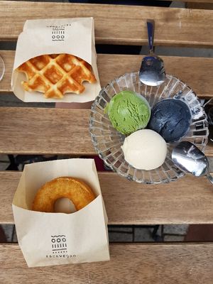 Ice-cream, donut & waffle at Marugoto Vegan Dining Asakusa in Tokyo