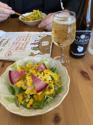 Salad that comes with the lunch set. Albens original cider  #Veganuary at Marugoto Vegan Dining Asakusa in Tokyo