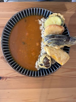 Tempura topping Curryy  at Marugoto Vegan Dining Asakusa in Tokyo