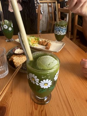 Soda with matcha ice cream   at Marugoto Vegan Dining Asakusa in Tokyo