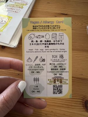 Vegan card (free if you request)  at Marugoto Vegan Dining Asakusa in Tokyo