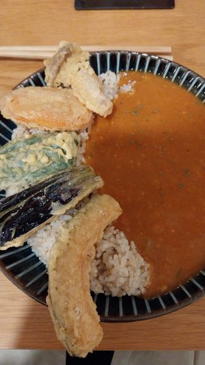 Vegan curry with tempura at Marugoto Vegan Dining Asakusa in Tokyo