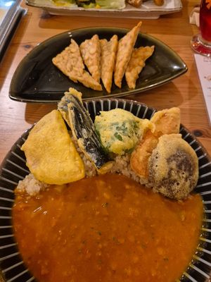 curry with tempura at Marugoto Vegan Dining Asakusa in Tokyo