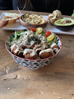 Ricebowl with Fried Soy Meat at Marugoto Vegan Dining Asakusa in Tokyo
