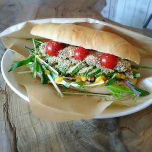 avocado burger at Marugoto Vegan Dining Asakusa in Tokyo